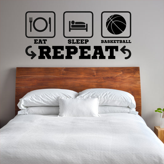 Eat Sleep Basketball Repeat Wall Decal - Gift for Basketball Player