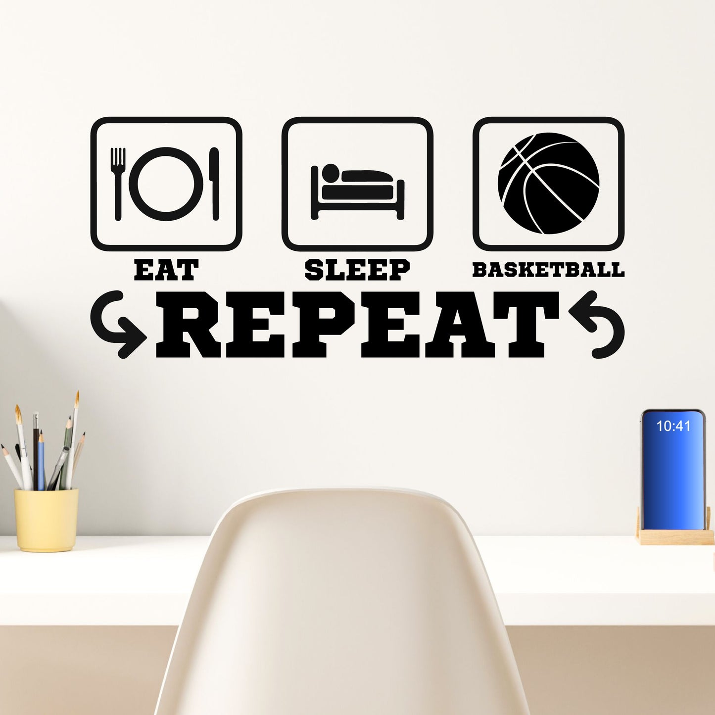 Eat Sleep Basketball Repeat Wall Decal - Gift for Basketball Player