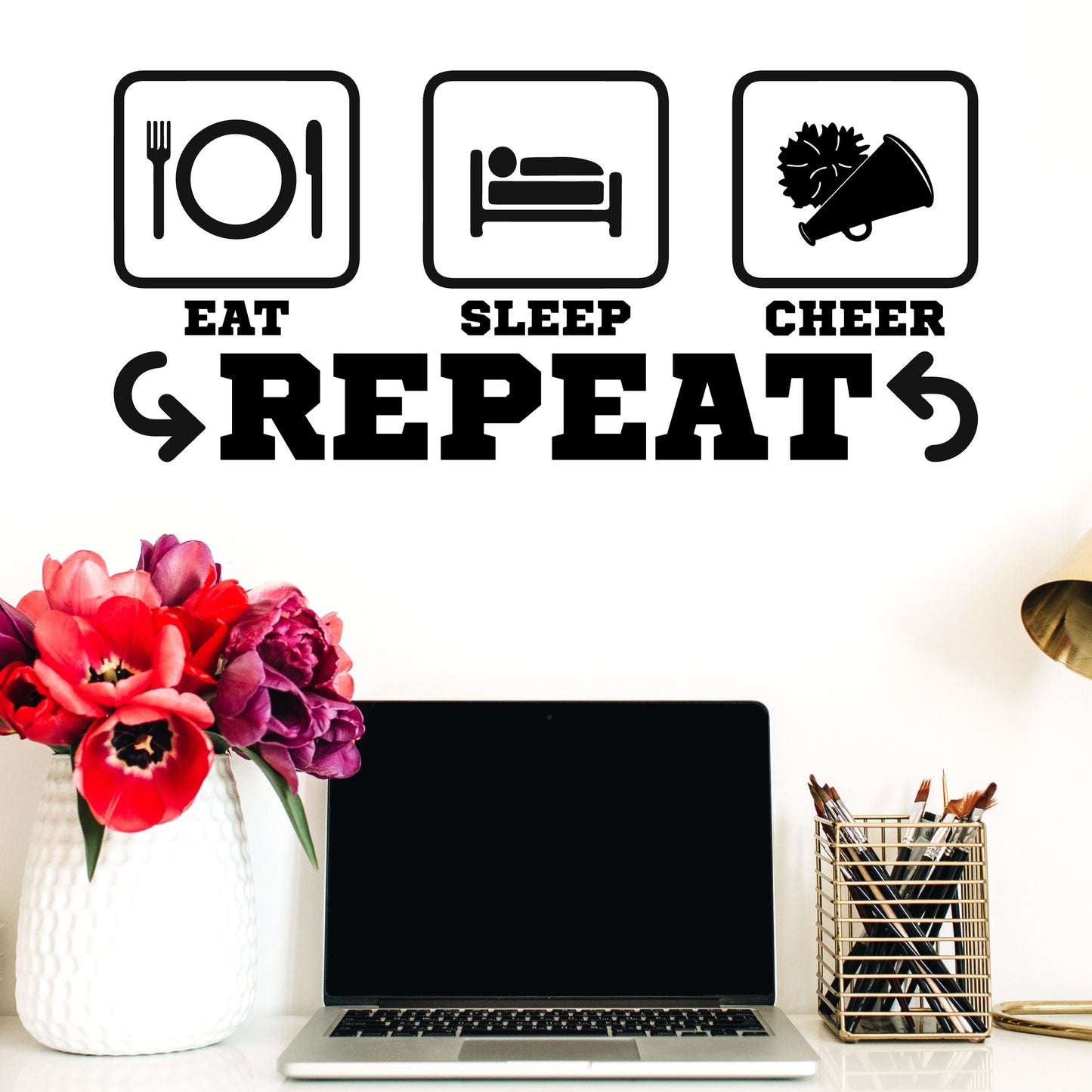 Eat Sleep Cheer Repeat Wall Decal - Gift for Cheerleader