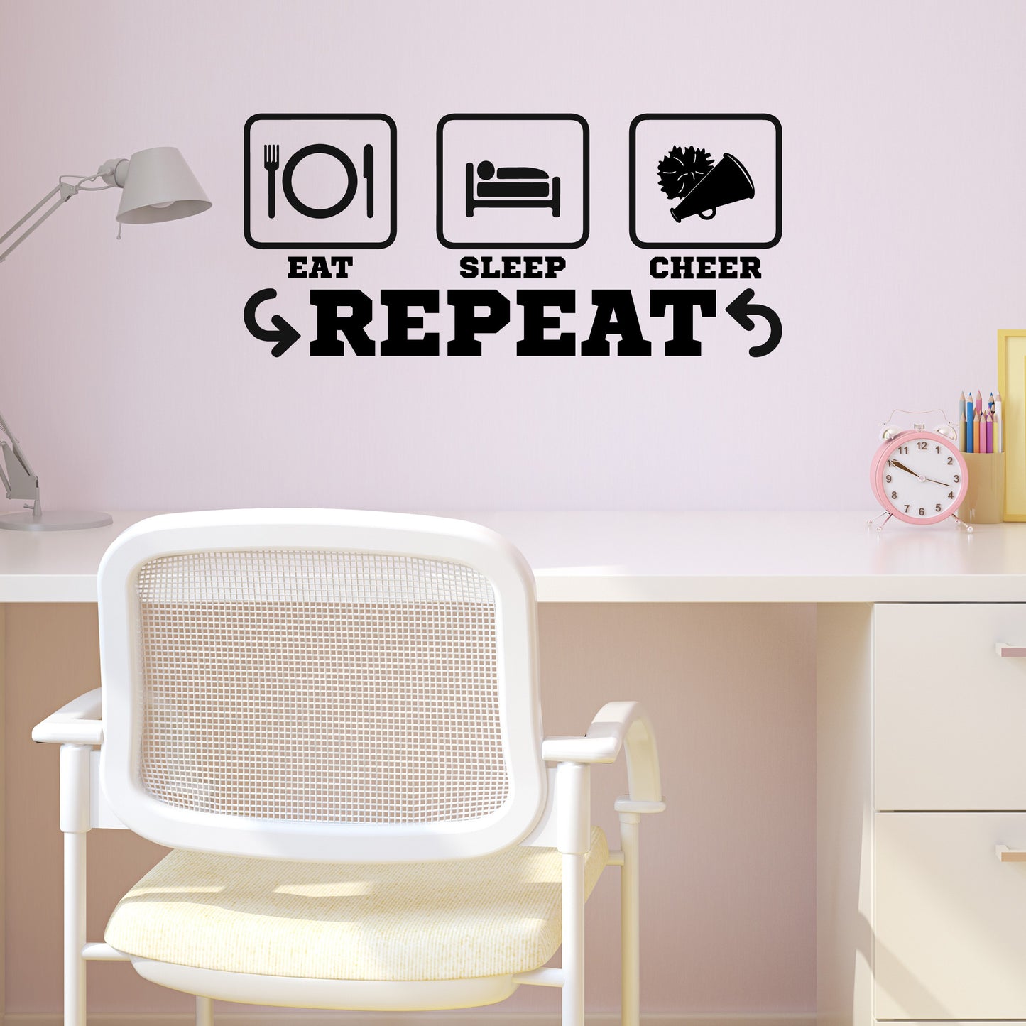 Eat Sleep Cheer Repeat Wall Decal - Gift for Cheerleader