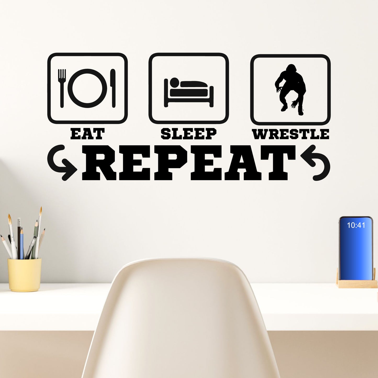 Eat Sleep Wrestle Repeat Wall Decal - Gift for Wrestler