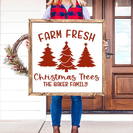 Farm Fresh Christmas Trees Sign Decal - Personalized Christmas Decor