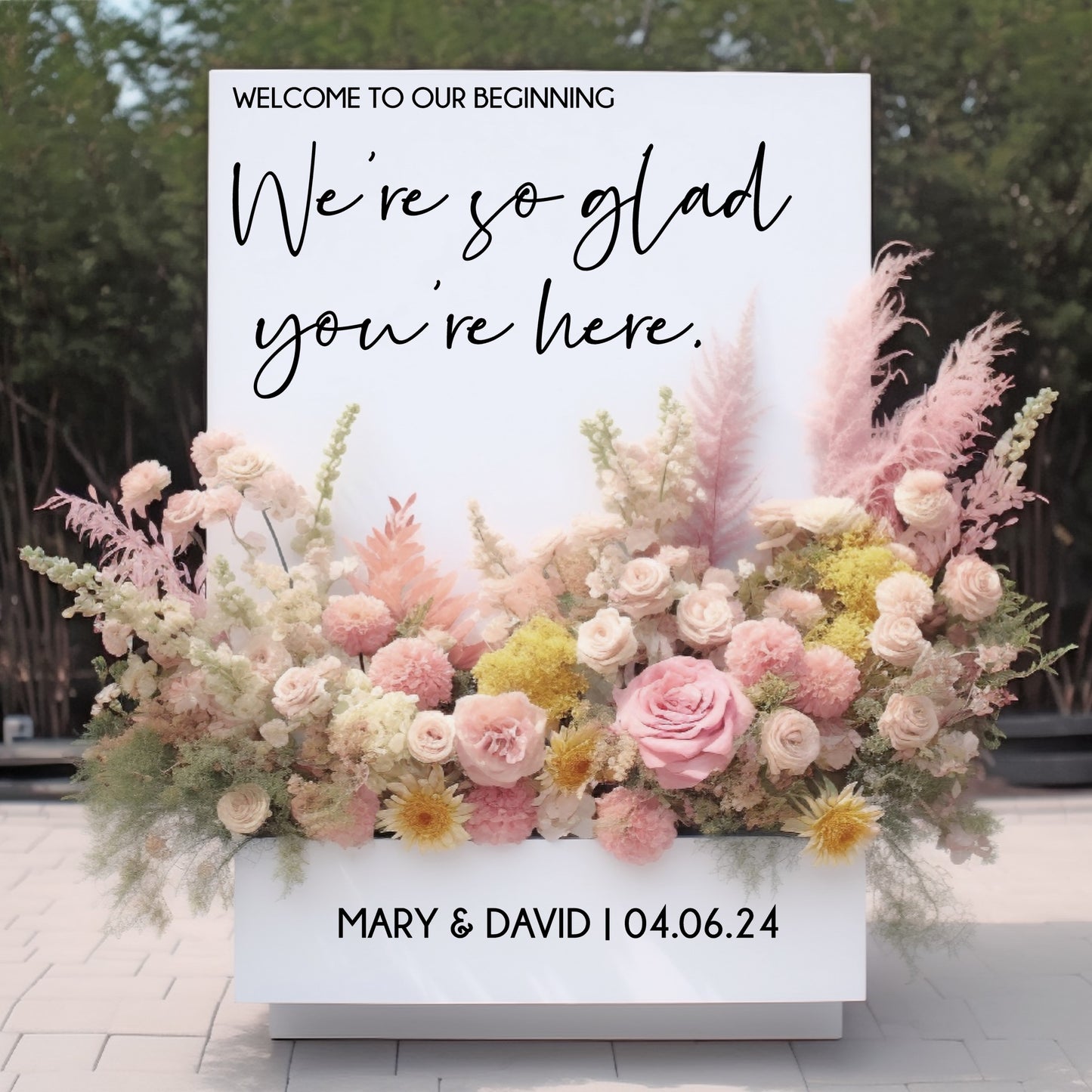 Welcome to our Beginning Flower Box Sign Decal for Wedding Reception