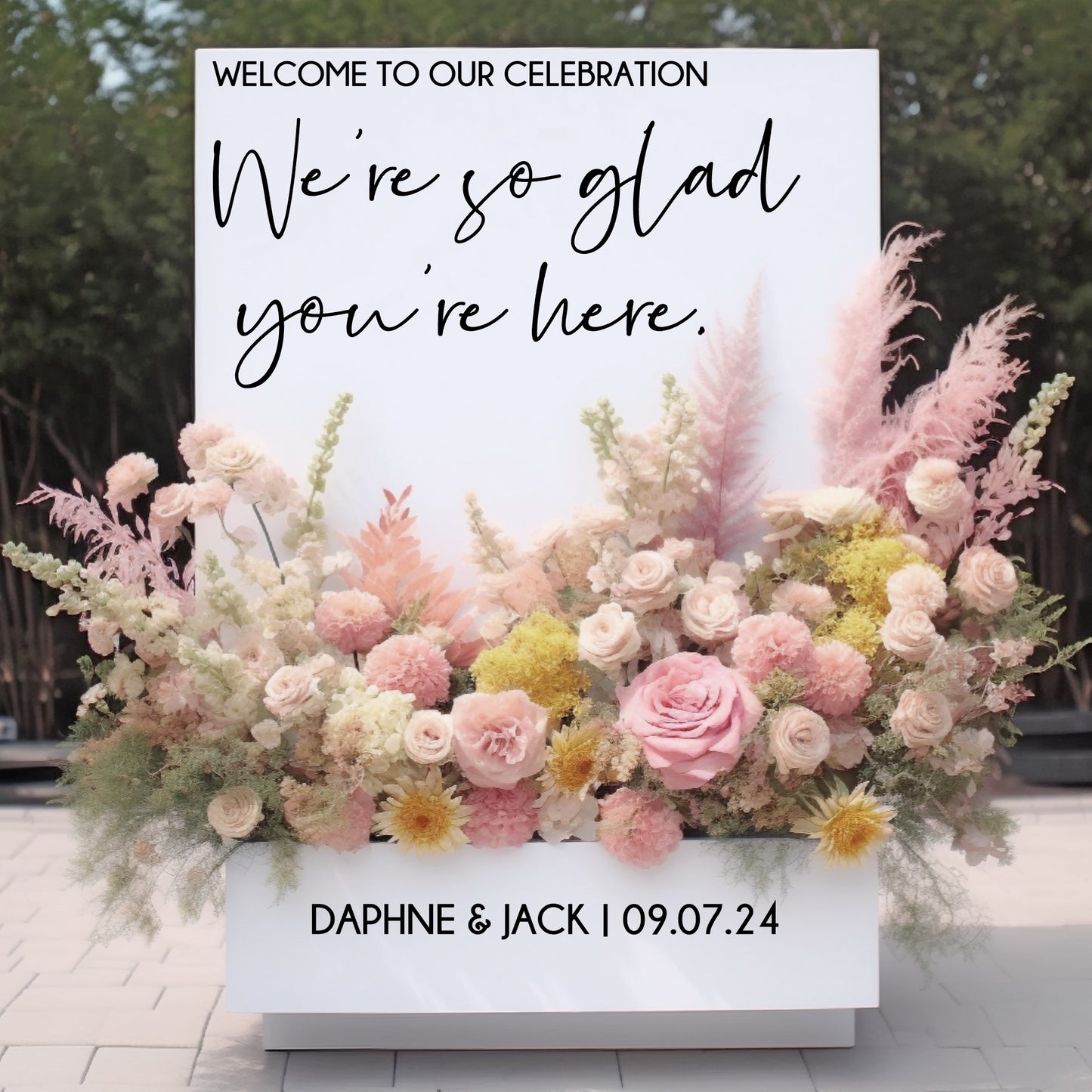 Welcome to our Celebration Decal for Wedding Reception Flower Box Sign