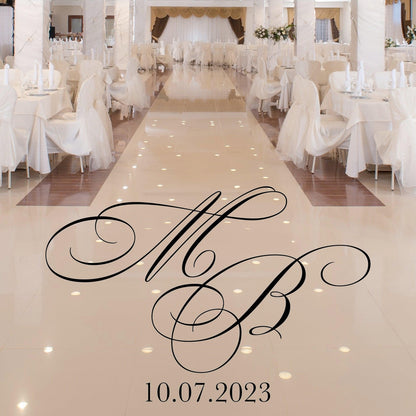 Wedding Monogram Dance Floor Decal - Simple Romantic Decor for Wedding Signs