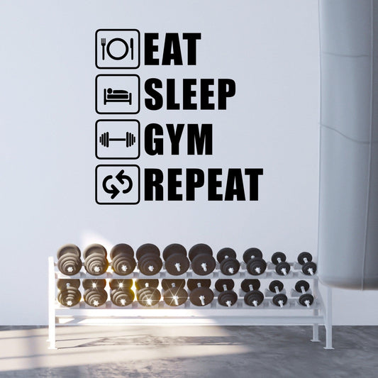 Eat Sleep Gym Repeat Wall Decal for Home Workout Room