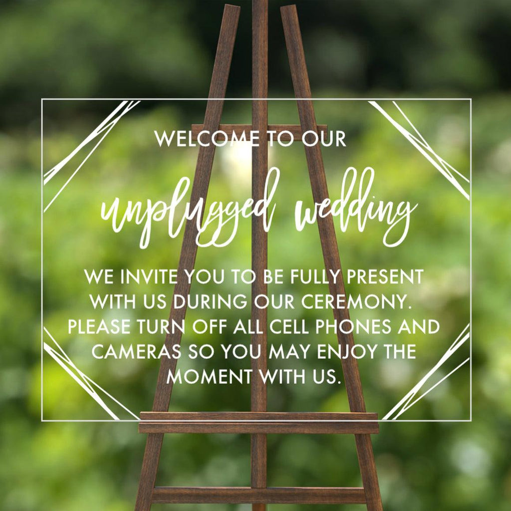 Unplugged Wedding Sign Decal - Modern Decal for Clear Wedding Sign - Geometric Wedding Decor