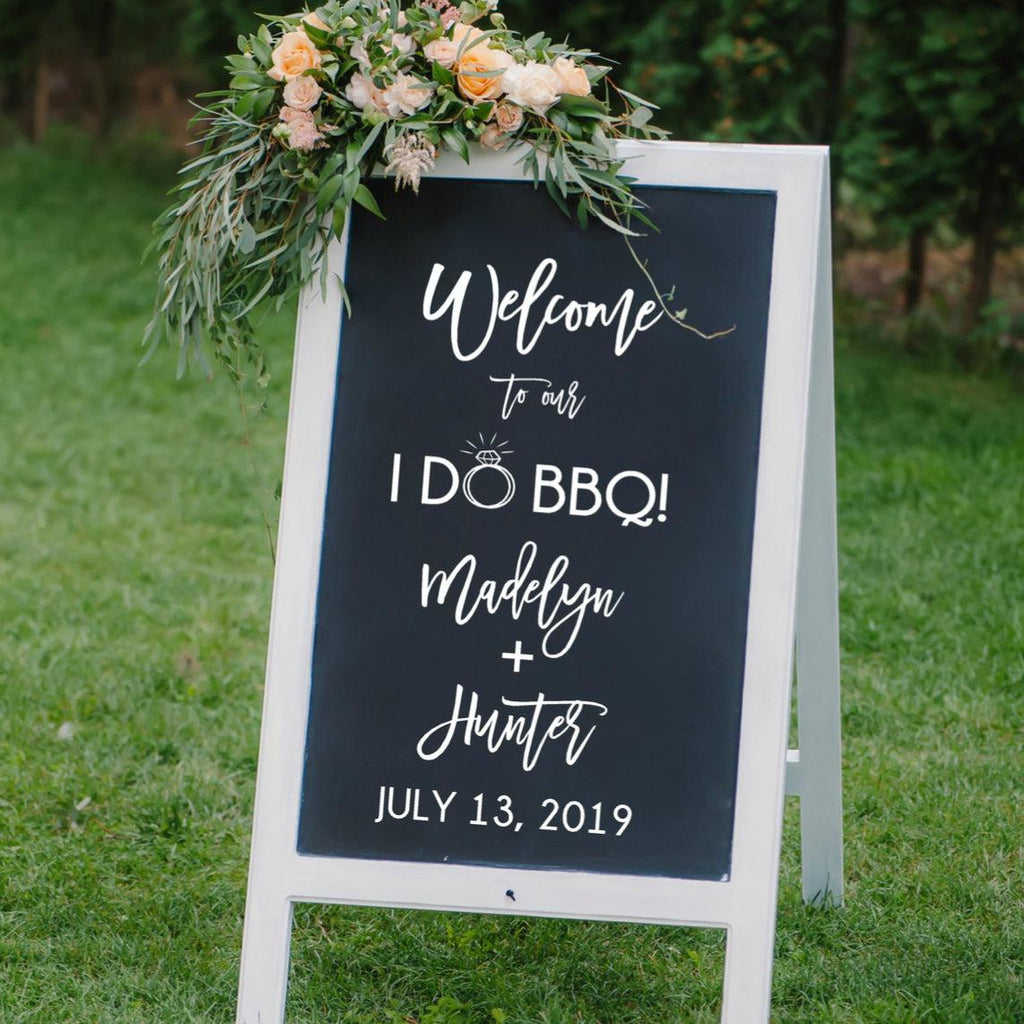 Custom Welcome Wedding Sign Decal - I DO BBQ Modern