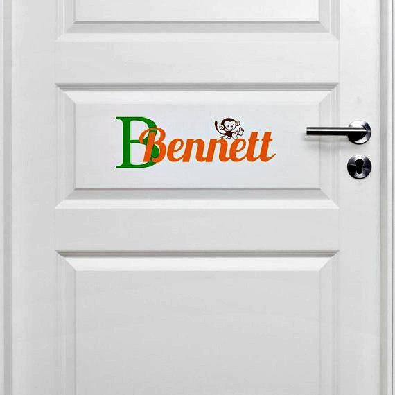 Personalized Monkey Vinyl Door Decal