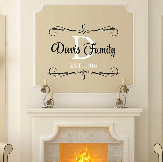 Family Name and Established Date Living Room Wall Art Decal