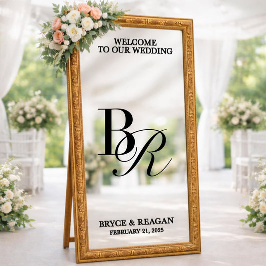 Wedding Mirror Decal, Custom Monogram Wedding Sign