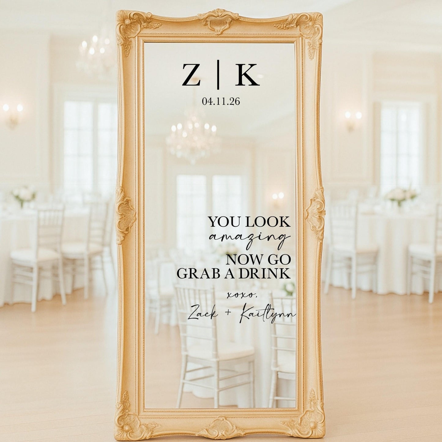 Wedding Mirror Decal, Custom Vinyl Wedding Sign, Personalized Grab a Drink Sign