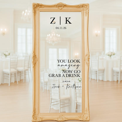 Wedding Mirror Decal, Custom Vinyl Wedding Sign, Personalized Grab a Drink Sign