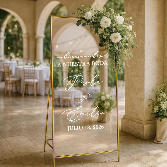 Spanish Welcome Wedding Mirror Decal, Bienvenidos A Nuestra Boda Sign