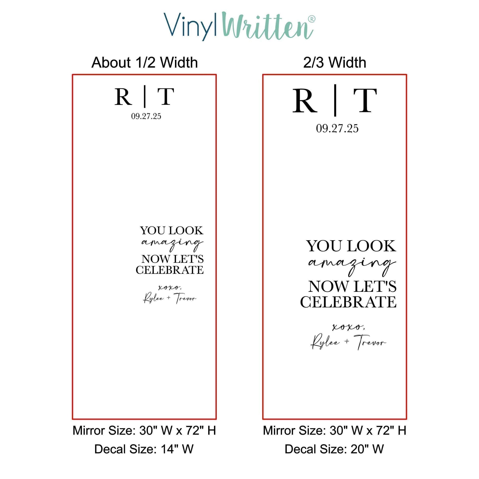 The image is a comparison of two different widths of text, with the text being written in a modern, cursive font. The text is displayed in two different mirror sizes and decals, with the widths being 30/3 and 30/2. The image is not a single image but rather a collage of multiple images.