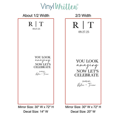 The image is a comparison of two different widths of text, with the text being written in a modern, cursive font. The text is displayed in two different mirror sizes and decals, with the widths being 30/3 and 30/2. The image is not a single image but rather a collage of multiple images.