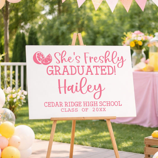 She's Freshly Graduated Party Decal, Custom Vinyl Graduation Sign