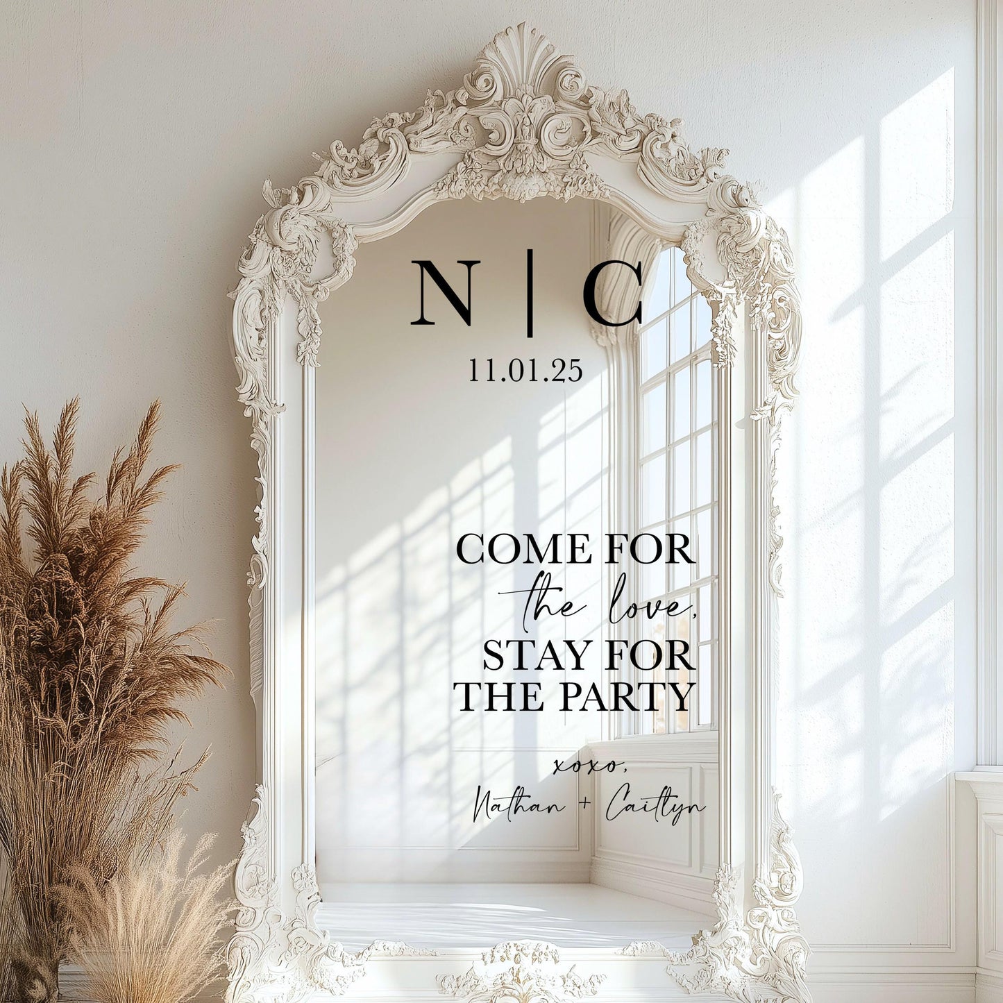 Wedding Selfie Mirror Decal – Personalized Come for the Love Stay for the Party