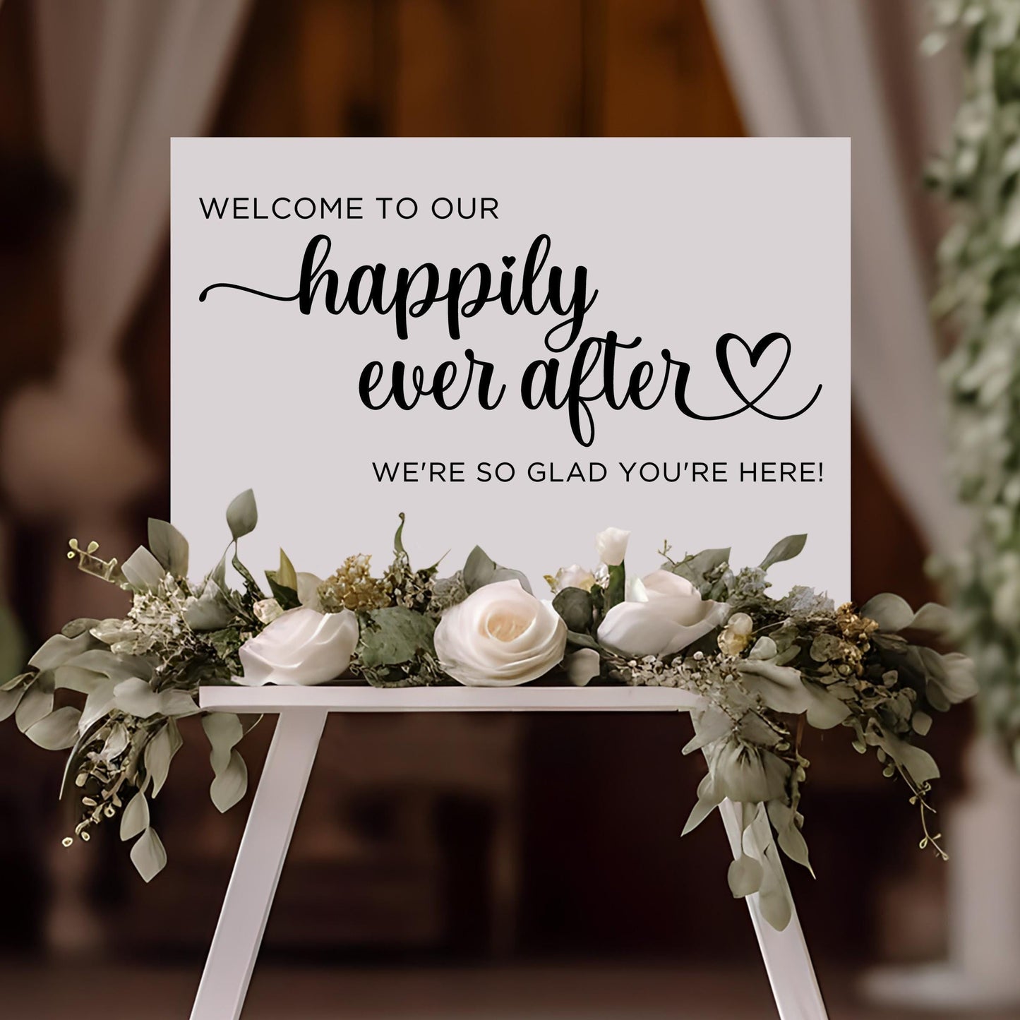 Wedding Welcome Sign Decal, Happily Ever After Mirror Wedding Decor, Reception Entrance Vinyl