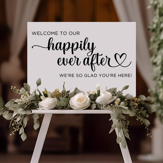 Welcome to our Happily Ever After Mirror Wedding Decal | 22" W x 10" H | Black