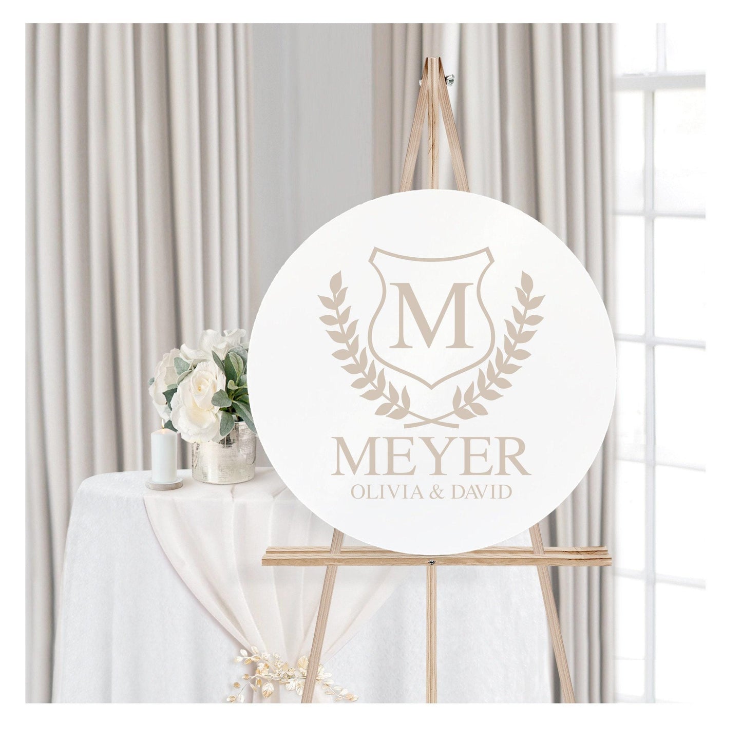 Wedding Monogram Decal, Custom Vinyl Wedding Decal, Last Name Decal with Laurel Wreath Crest