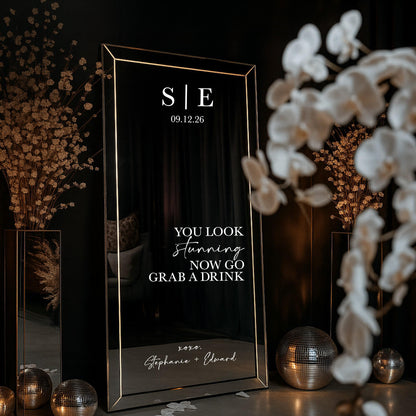 Wedding Mirror Decal, Elegant Vinyl Wedding Selfie Sign, Grab a Drink for Cocktail Hour