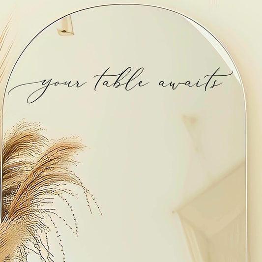 Wedding Seating Chart Decal, Your Table Awaits Custom Vinyl Sticker for Wedding Mirror