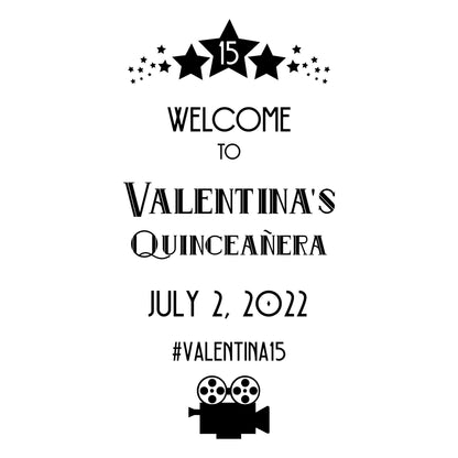 Hollywood Birthday Sign Decal, Personalized Quinceanera Party Sign