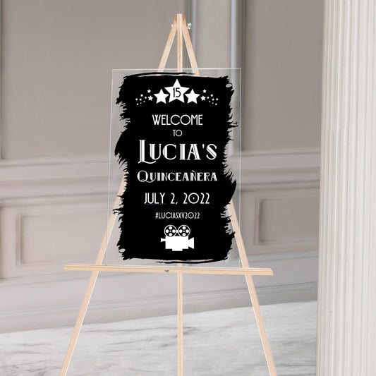 Hollywood Birthday Sign Decal, Personalized Quinceanera Party Sign