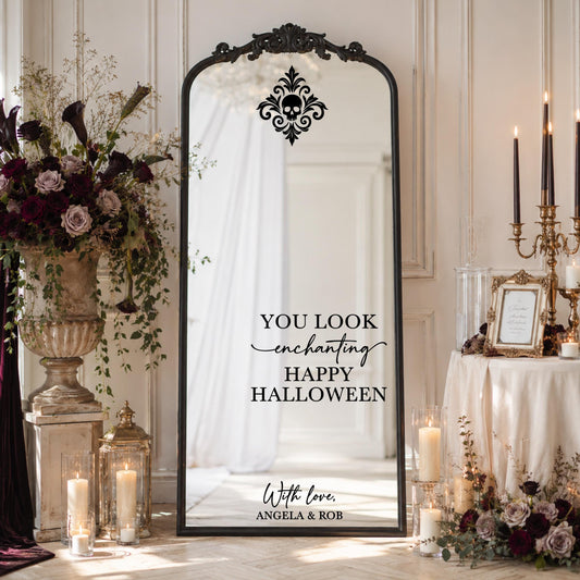 Gothic Halloween Party Mirror Decal, Custom You Look Enchanting