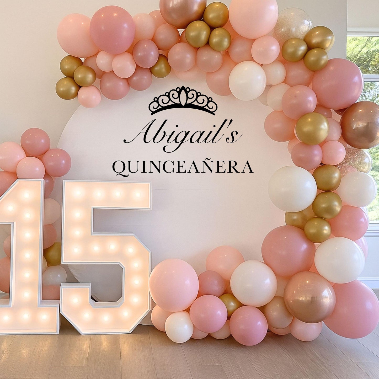 Quinceañera Backdrop Decal – Personalized Name Vinyl Party Entrance Decor