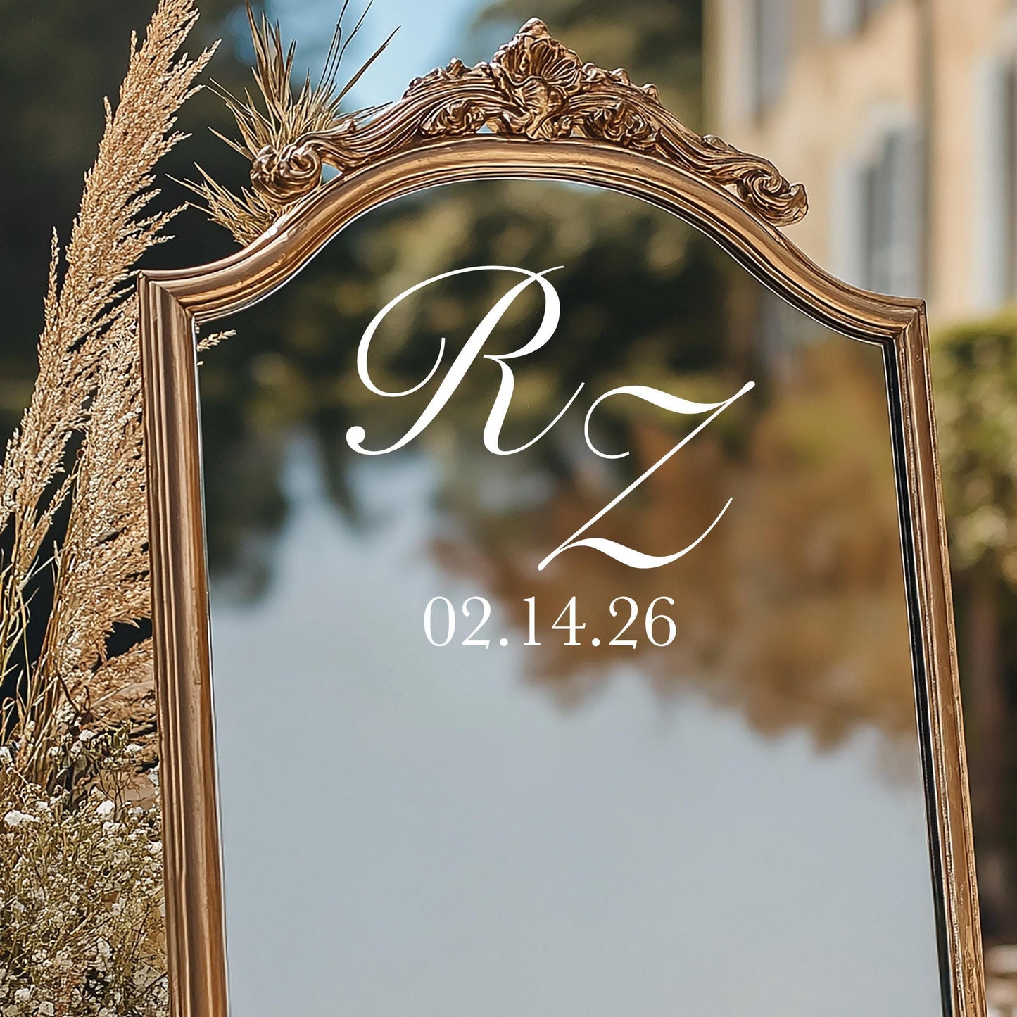 Monogram Mirror Decal – Custom Wedding Welcome Sign with Elegant Vinyl Lettering