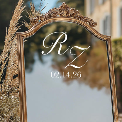 Monogram Mirror Decal – Custom Wedding Welcome Sign with Elegant Vinyl Lettering