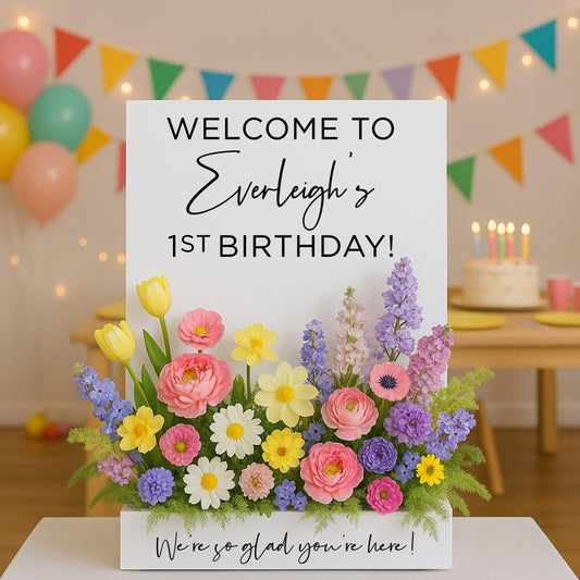 Birthday Flower Box Decal - Custom Vinyl Lettering Sign for Party Decor