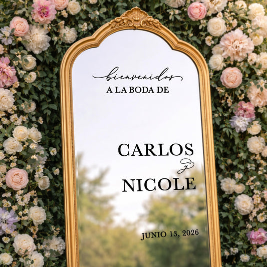 Spanish Wedding Decal - Custom Bienvenidos A La Boda Mirror Welcome Sign