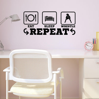 Girls Wrestling Wall Decal – Eat Sleep Wrestle Repeat Vinyl Sticker for Tween Girl Bedroom