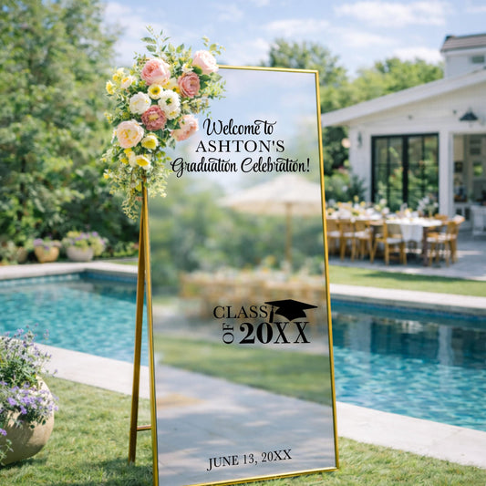 Graduation Welcome Mirror Decal - Personalized Class of 2026 Custom Sign for Grad Party