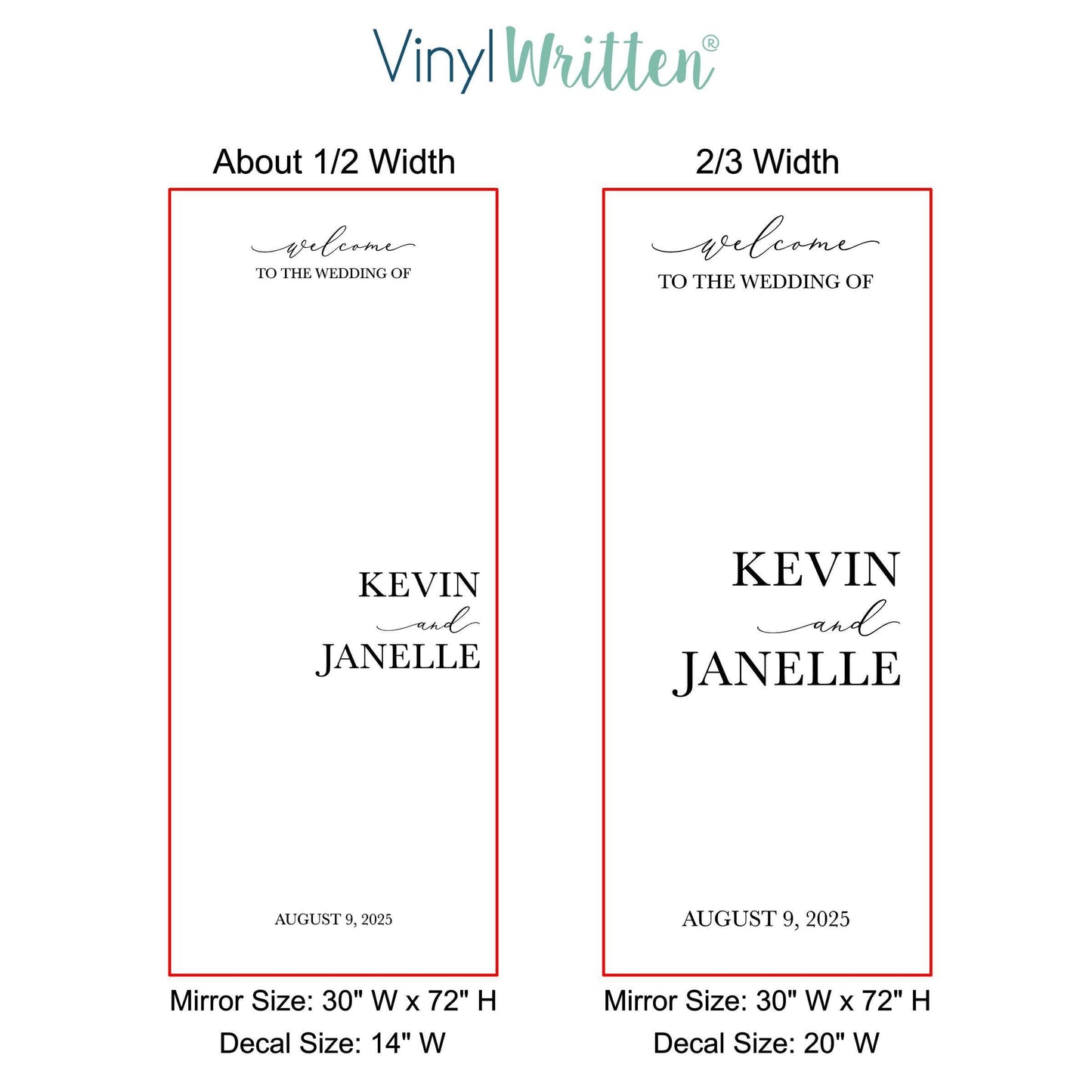 Wedding Mirror Decal, Custom Vinyl Lettering Decal for Reception Welcome Sign