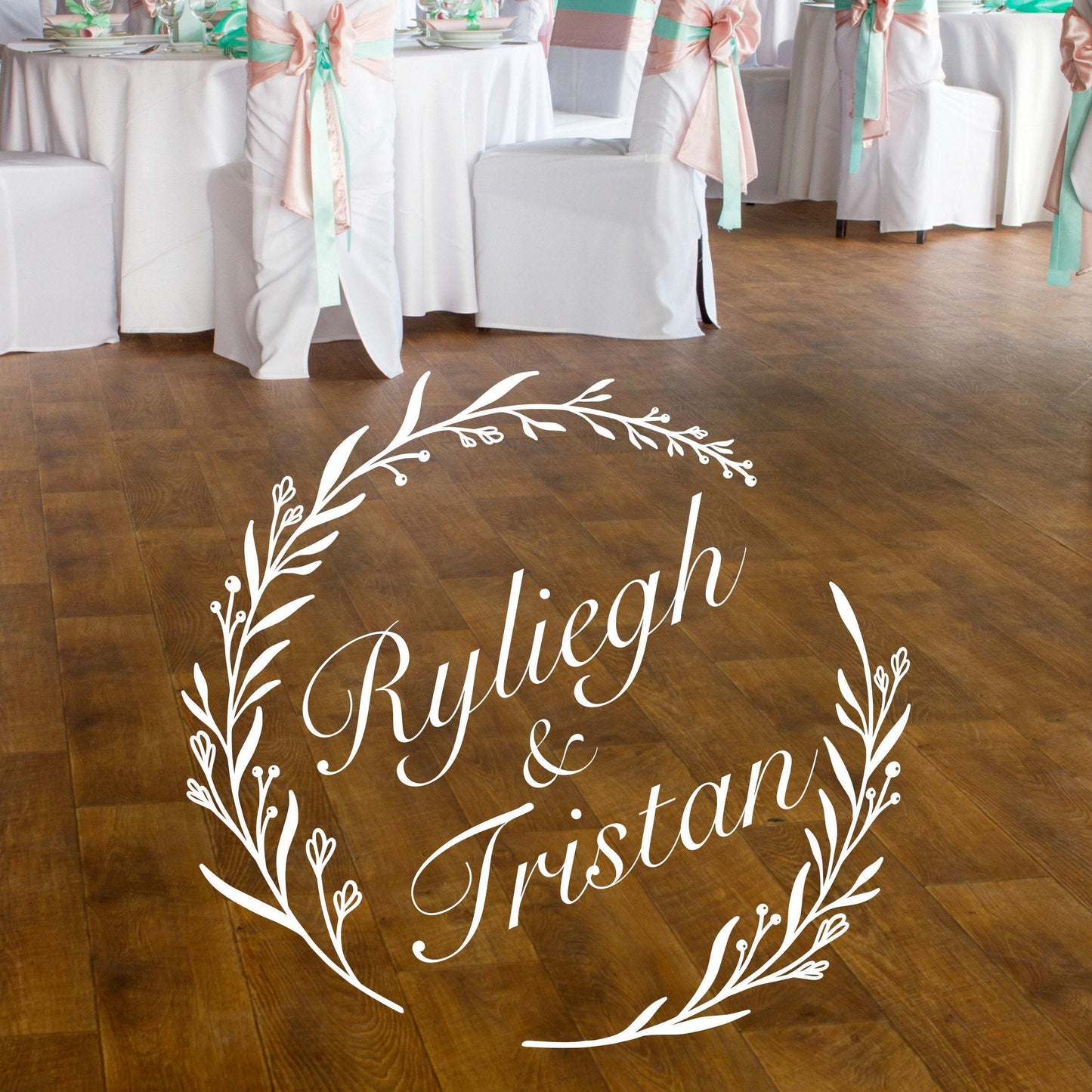 Garden Wedding Signs – Personalized Wedding Sign Decal With Laurel Wreath Design