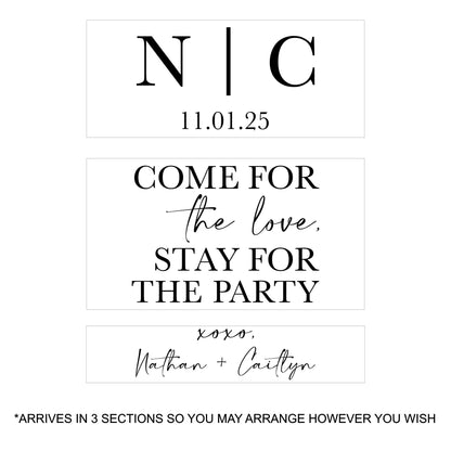 Wedding Selfie Mirror Decal – Personalized Come for the Love Stay for the Party