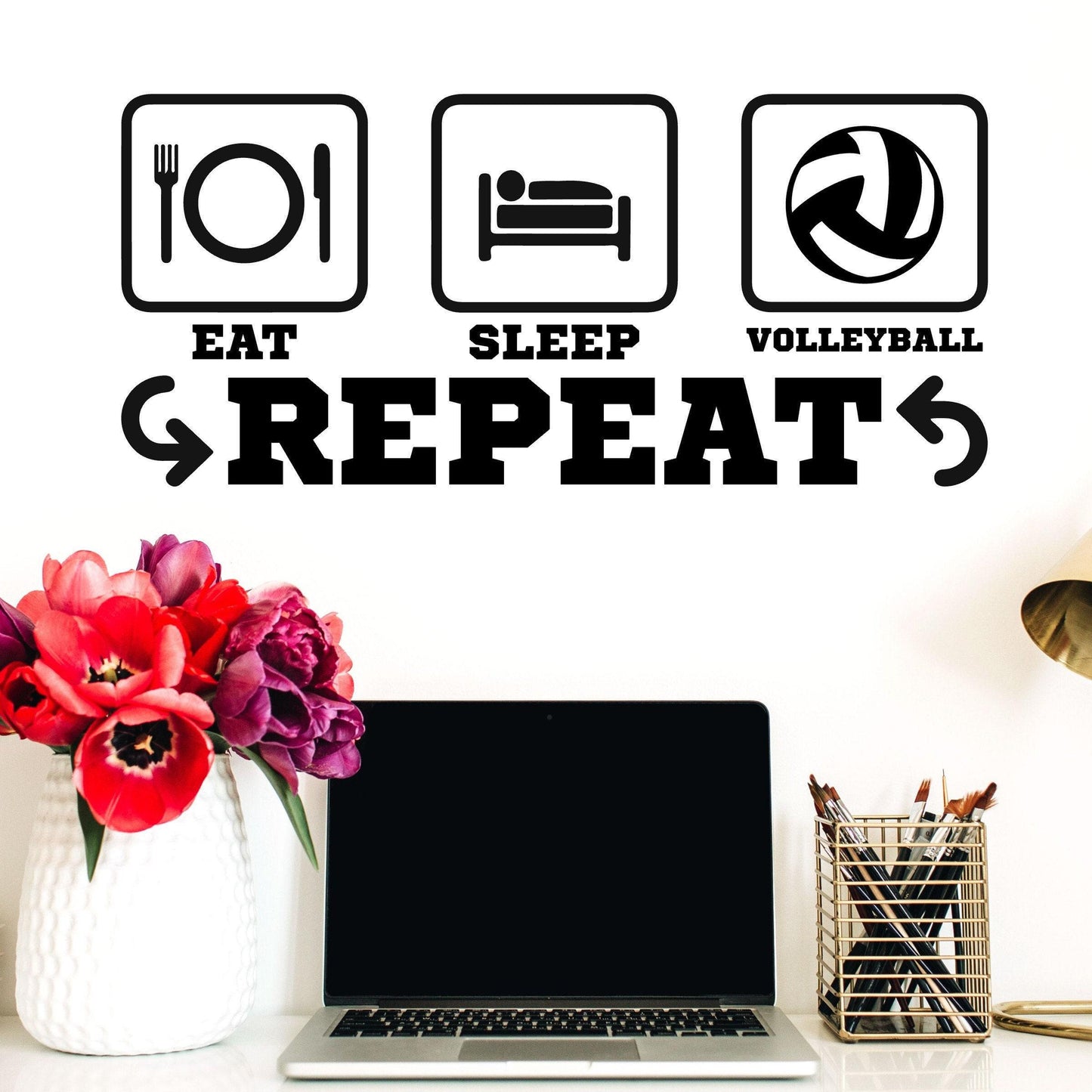 Volleyball Wall Decal, Easy Apply Vinyl Sticker, Boys & Girls Sports Room Decor