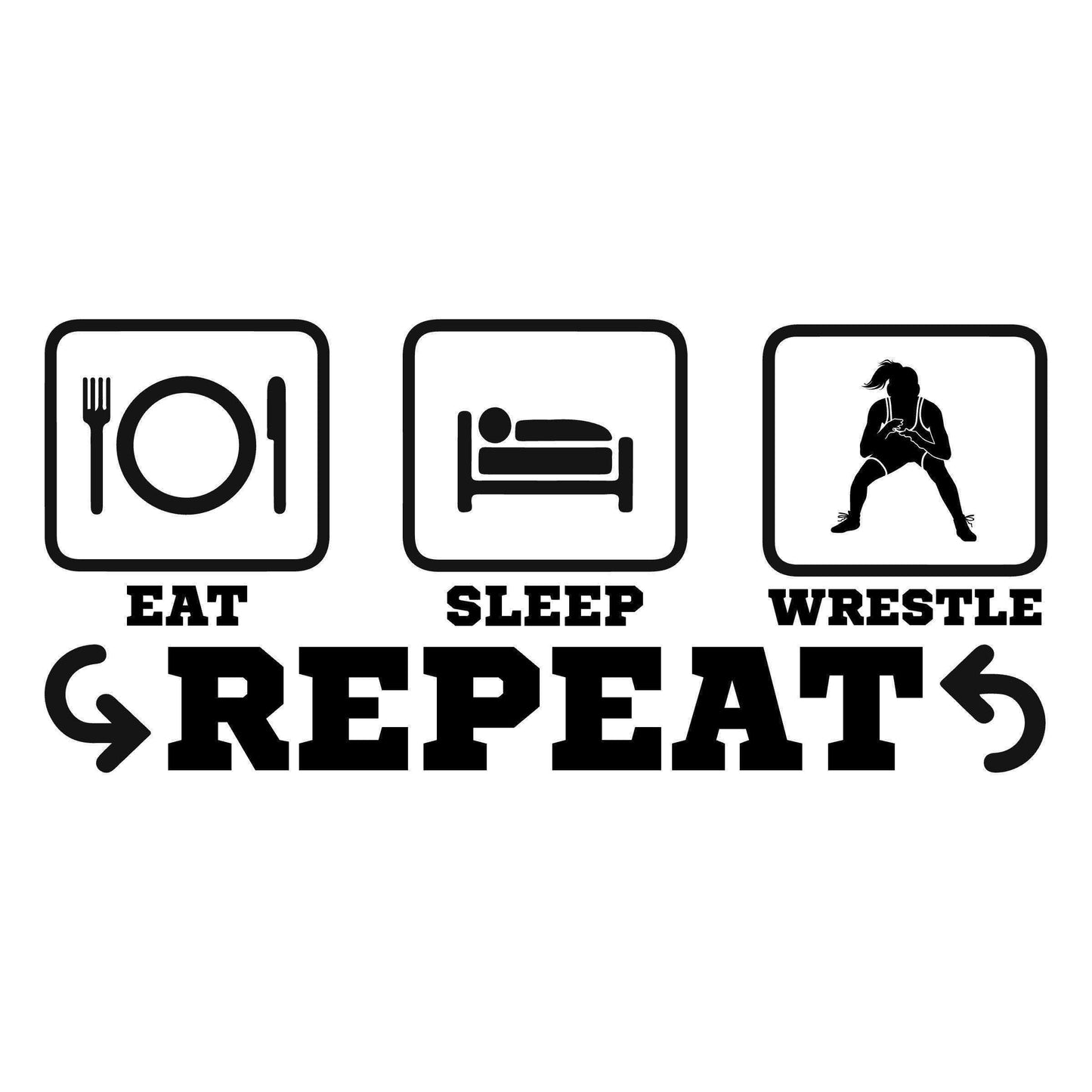 Girls Wrestling Wall Decal – Eat Sleep Wrestle Repeat Vinyl Sticker for Tween Girl Bedroom