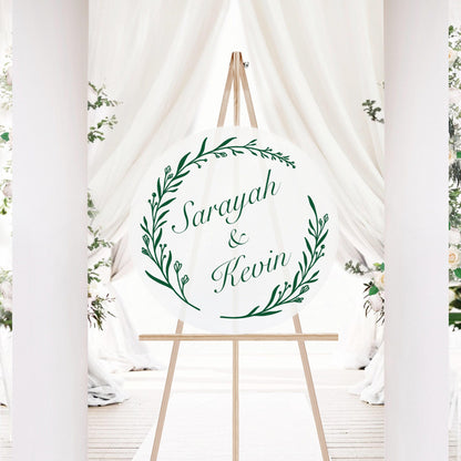 Garden Wedding Signs – Personalized Wedding Sign Decal With Laurel Wreath Design