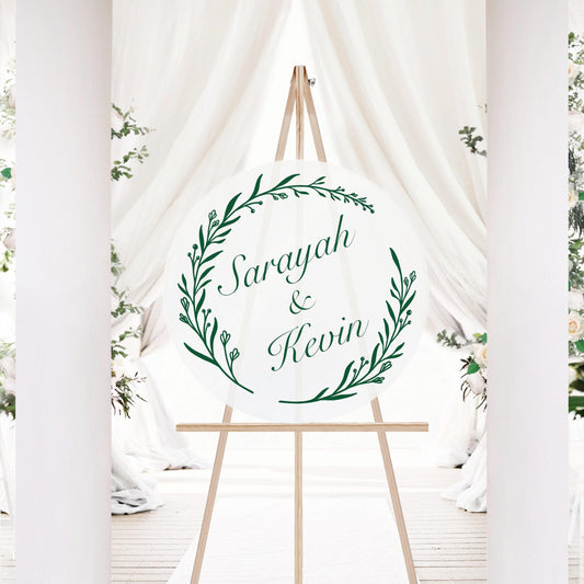 Garden Wedding Signs – Personalized Wedding Sign Decal With Laurel Wreath Design