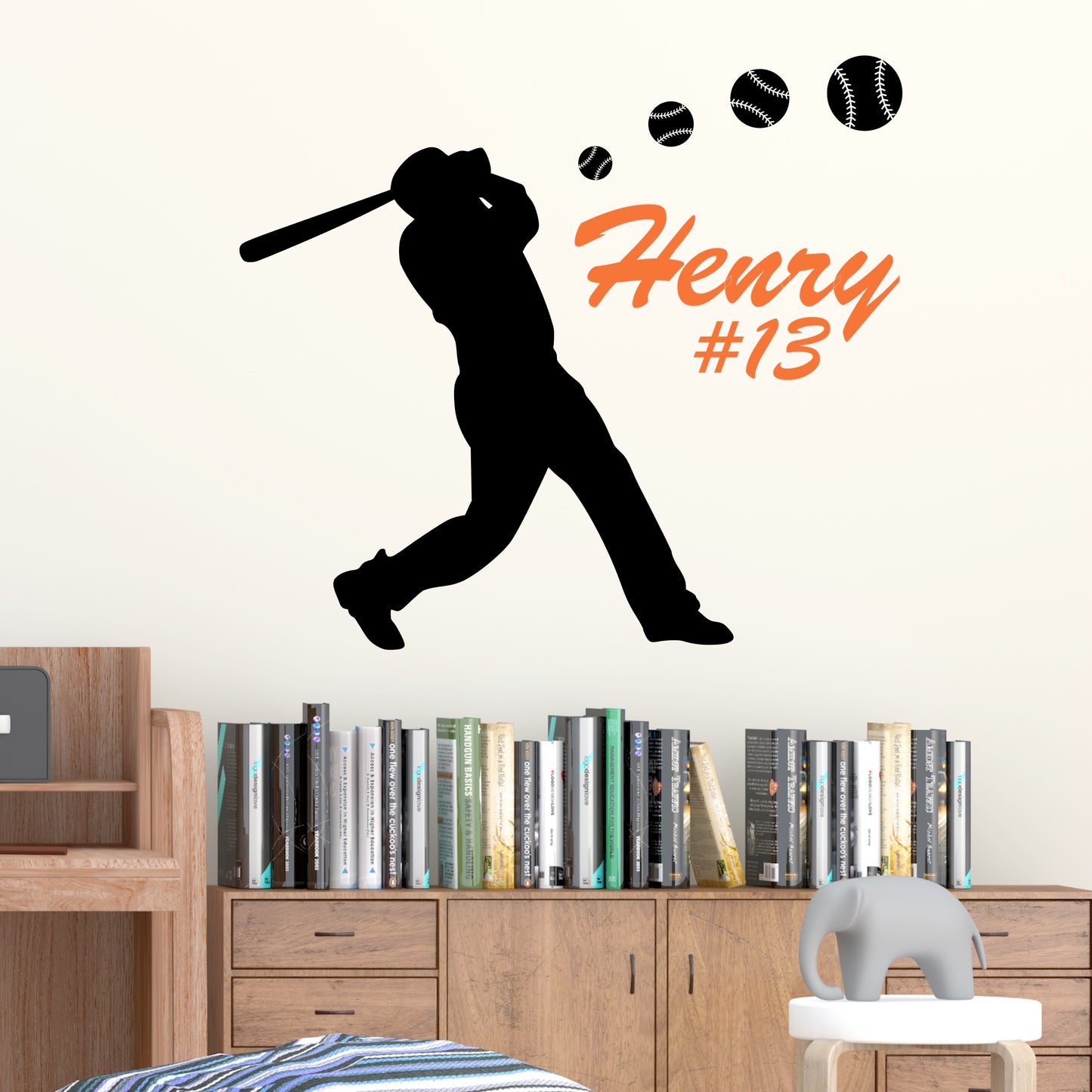 Personalized Baseball Batter Up Wall Decal - Boys Name Baseball Sticker