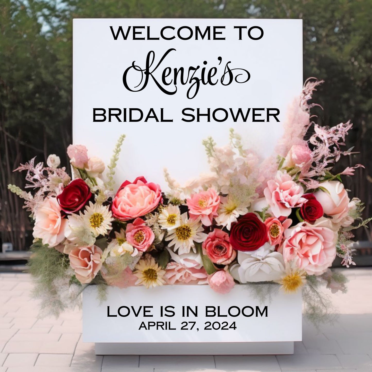 Personalized Vinyl Decal for Bridal Shower Flower Box Sign - Name and Date