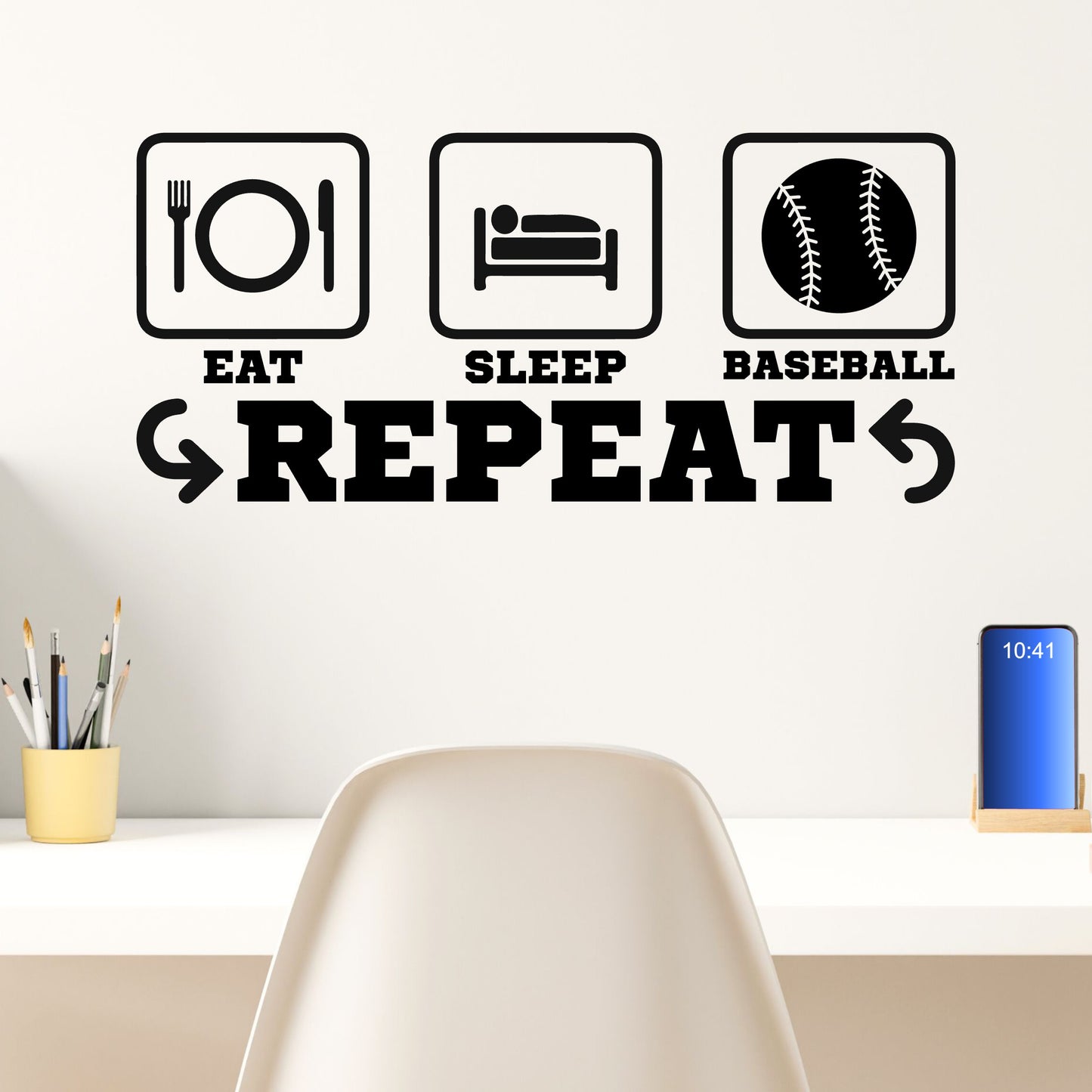 Eat Sleep Baseball Repeat Wall Decal - Gift for Baseball Player