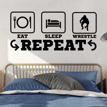 Eat Sleep Wrestle Repeat Wall Decal - Gift for Wrestler