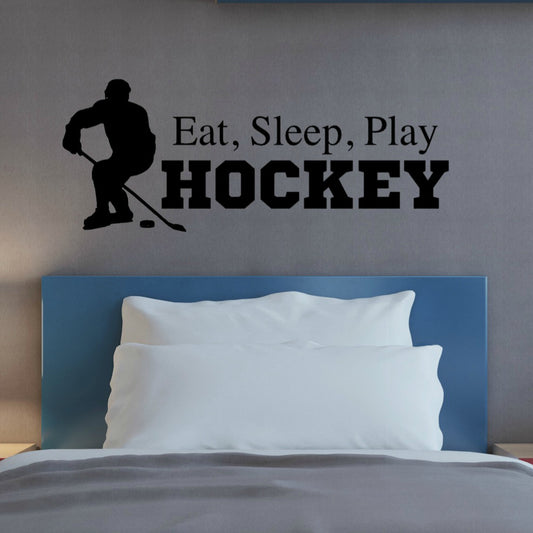 Eat Sleep Play Hockey Wall Decal | 36" W x 14" H | Black