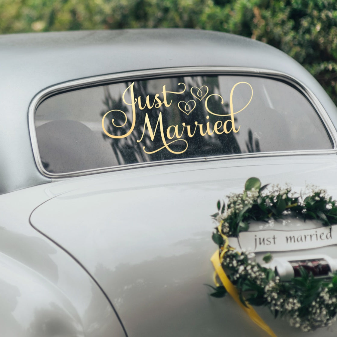 Just Married Car Decal | 24" W x 12" H | Gold